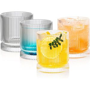 Set van 4 drinkglazen 390 ml met reliëf - romantische koffiekopjes, whiskyglazen, waterglazen - vintage stijl