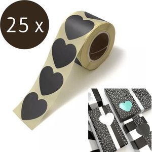 Sluitsticker - Sluitzegel - 25 stuks - Zwart Hart - Groot 50mm -  Trouwkaart - Geboortekaart | Zwarte Hart | Hartjes - Hart | Envelop stickers | Cadeau - Traktatie | Leuk verpakt | Huwelijk - Babyshower