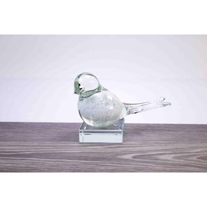 Mini Urn Vogel Wit, kleine urn van glas op kristallen sokkel