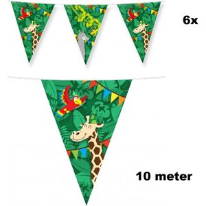 6x Luxe Vlaggenlijn Jungle 10 meter - dubbelzijdig bedrukt - verjaardag feest thema party fun dieren