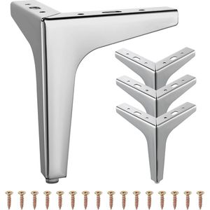 Set van 4 metalen driehoekige meubelpoten, 5 inch 13 cm meubeltafelpoten, poten voor banken en fauteuils, vervangende driehoekige kastpoten voor kast, bank, stoel, salontafel met schroeven (zilver)