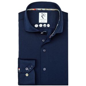 R2 Japanese Knitted Overhemd Korte Mouwen Donkerblauw (navy) - Maat L - Heren - Overhemden Casual
