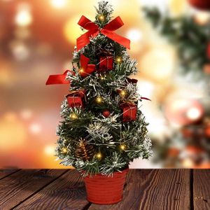 40 cm kleine verlichte kunstkerstboom decoratie voor thuis en kantoor met dennenboom - tafeldecoratie Kerst