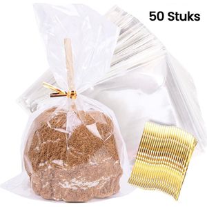 Uitdeelzakjes Transparant - Inclusief Gekleurde Sluitstrips - Cellofaanzakjes - Kinderfeestje - Uitdeeltasjes Doorzichtig - 20x25cm - 50 Stuks