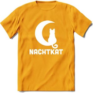 Nachtkat- Katten T-Shirt Kleding Cadeau | Dames - Heren - Unisex | Kat / Dieren shirt | Grappig Verjaardag kado | Tshirt Met Print | - Geel - XXL