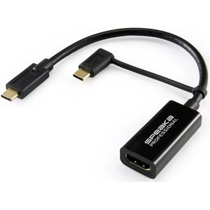SpeaKa Professional SP-9015340 HDMI Adapterkabel [1x HDMI-bus - 1x USB-C stekker] Zwart Afscherming gevlochten 15.00 cm