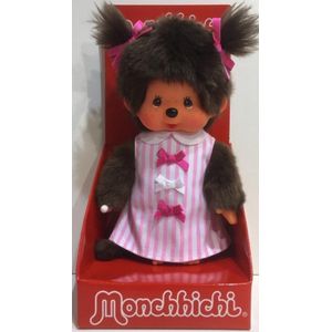 Monchhichi - Monchhichi Meisje met Roos Gestreept Jurkje 20 cm