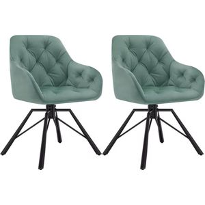 J&R Eetkamerstoel - Set van 2 stoelen - Fluweel eetkamer stoel - Eettafel stoel - Fauteuil - Draaibaar - Velvet - Metalen poot - Turquoise