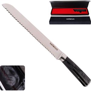 Selotus® Japans Koksmes 33 cm – Professioneel Broodmes – Vlijmscherp Gekarteld Mes voor Brood – Past in Messenset of messenblok – Zwart