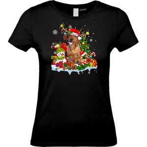 Dames t-shirt Kerst Teckel | Foute Kersttrui Dames Heren | Kerstcadeau | Kerstpakket | Zwart (Dames) | maat XS