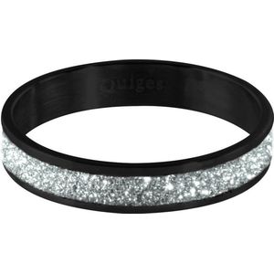 Quiges Stapelring Dames - Vulring zilverkleurig Glitter - RVS Zwart - Maat 20 - Hoogte 4mm