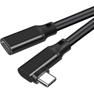 DrPhone CHX12 USB 3.2 Gen 2 USB-C Male naar USB-C Female - Verlengkabel – 90 graden - Mannelijk Naar Vrouwelijk – Snel opladen - 20V 5A 100W - 10 Gbps met E-Marker IC-chip - 1M - Zwart