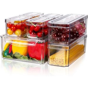 Shine Koelkast organizer- Diealles Set van 7 Opbergdozen Deksel - Doorzichtige Koelboxen Stapelbaar - Opbergdoos voor Keukenkasten
