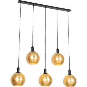 QAZQA bert - Design Hanglamp eettafel voor boven de eettafel | in eetkamer - 5 lichts - L 125 cm - Zwart Goud - Woonkamer | Slaapkamer | Keuken