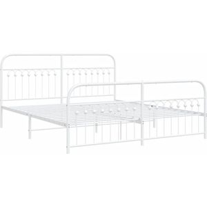 vidaXL - Bedframe - met - hoofd- - en - voeteneinde - metaal - wit - 183x213 - cm