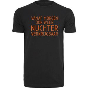 T-shirt Heren Nuchter - Maat XL - Zwart - Oranje - Heren shirt korte mouw met tekst