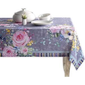 Tafelkleden 100% katoen, 140 cm x 180 cm, decoratief vierkant tafelkleed, wasbaar tafelkleed voor moederdaggeschenken, Sweet Rose Lavender - Lush Lavender Roses-lente/zomer