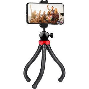 MOJOGEAR Flexibel statief XL met extra stevige poten – Tot 31 cm hoog – met premium telefoonhouder – Zwart/Rood