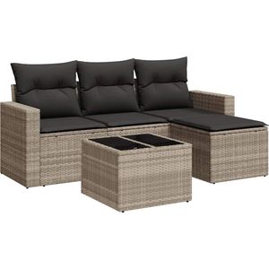 vidaXL Loungeset - 5-delig - Lichtgrijs - Met Kussens Tuinbank - Loungeset - Buitentijd - Polyrattan - Outdoor Furniture