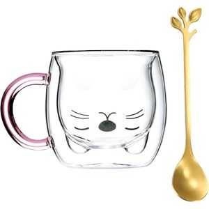 Dubbelwandige koffieglazen met doodshoofdprint - Set van 2 inclusief lepels