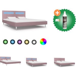 vidaXL Bedframe met LED stof roze 180x200 cm - Bed - Inclusief Reiniger