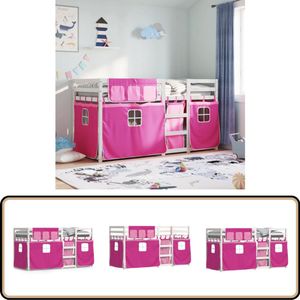 vidaXL Stapelbed met gordijnen 80x200 cm grenenhout roze