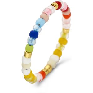 CO88 Collection Ring met Natuursteen - Dames Ring - Glas - Kralen - Ring met steen - Maat 58 - Multikleurig - Goudkleurig - 8CR-10052-58