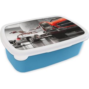 Broodtrommel Blauw - Lunchbox - Brooddoos - Auto - Mercedes - Garage - 18x12x6 cm - Kinderen - Jongen
