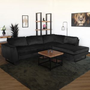 Hoekbank design Puckerto 290cm velvet zwart rechts loungebank