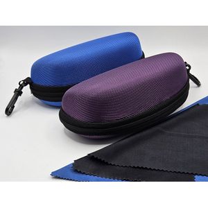 2 felgekleurde brillenkokers + 2 doekjes / blauw paars / brillendoos of zonnebril / cadeau / Zonnebril Koker / Étui à lunettes de lecture rigide en cuir Unisexe / Large Eyeglass Case for Sunglasses and glasses / Aland optiek / etui met rits
