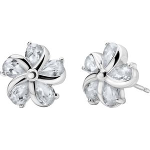 Quiges - Oorknoppen Bloemen met Zirkonia Transparant - Dames Oorbellen - 925 Zilver Rhodium - ESE020