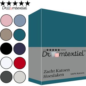 Droomtextiel Zacht Katoenen Hoeslaken Petrol 80x200 cm - Hoge Hoek - Perfecte Pasvorm - Heerlijk Zacht