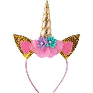 Eenhoorn Diadeem - Unicorn - Kroon voor Kinderen - Tiara - Kerstcadeau Kinderen - Sinterklaas Cadeau - Verjaardagskroon - Cadeautjes voor Meisjes - Bloemen - Glitters - Goud