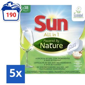 Sun All-in-1 - Eco Label - Powered By Nature - Vaatwastabletten - 38 Tabletten - Bulkverpakking - 5 stuks