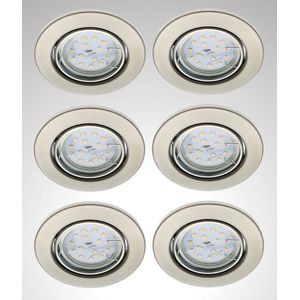 Trango Set van 6 inbouwspots 6729-062MO in RVS look draaibaar incl. 6x 3000K warm wit Ultra Flat LED Module, Plafondspots, Plafondlamp, Badkamerlamp, Woonkamer