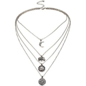 Fako Bijoux® - Layer Ketting - Bohemian - 4-Laags - 4 Lagen - Zilverkleurig