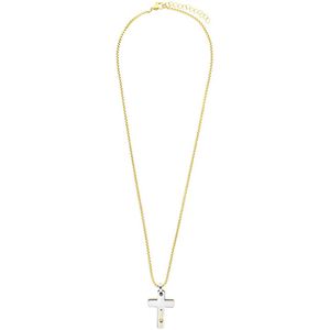 Lucardi - Heren Gerecyled stalen goldplated ketting kruis - Ketting - Staal - Goudkleurig - 55 cm