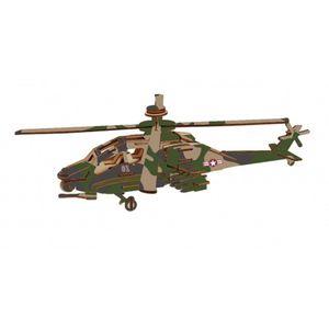 Bouwpakket Apache Helikopter hout in camouflagekleuren