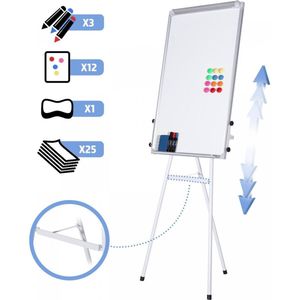 GoodVibes - In hoogte verstelbare Flipover / Whiteboard - 65 x 95 cm - Incl. 12 magneten - Flipchart met Stevige Constructie