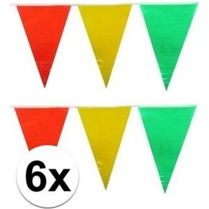 6x vlaggenlijn / slinger - 10 meter - geel / rood / groen - carnaval versiering