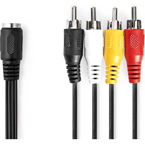 DIN-Audiokabel - DIN 5-Pins Female - 4x RCA Male - Vernikkeld - 0.20 m - Rond - PVC - Zwart - Envelop
