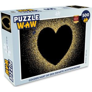 Puzzel Gouden hart op een zwarte achtergrond - Legpuzzel - Puzzel 500 stukjes