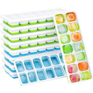 Pack of 10 Silicone Ice Cube Tray with Lid - Space Saving and Stackable - LFGB Certified - BPA Free - Square Ice Cubes - Easy to Remove