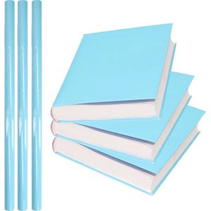 3x Rollen kadopapier / kaftpapier 200 x 70 cm - pastel blauw - kaftpapier voor schoolboeken / boekenkaften
