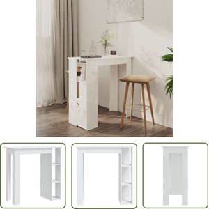 vidaXL Witte Bartafel - Bartafel - Bartafel met schap 102x50x103,5 cm bewerkt hout hoogglans wit - Houten Bartafel - Kookeiland Tafeltje - Salontafel