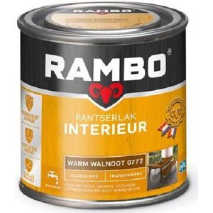 Rambo Pantserlak Interieur - Transparant Zijdeglans - Houtnerf Zichtbaar - Warm Walnoot - 0.25L