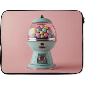 Laptophoes 17 inch - Kauwgom - Retro - Snoep - Roze - Laptop sleeve - Binnenmaat 41x28 cm - Zwarte achterkant