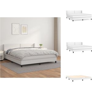 vidaXL Bed VENLO - Boxspringbed - 203x163x78/88 cm - Duurzaam kunstleer - Verstelbaar hoofdbord - Pocketvering matras - Middelharde ondersteuning - Huidvriendelijk topmatras - Wit - Bed