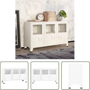 The Living Store Dressoir Industrieel - Wit - 105 x 35 x 62 cm - Metaal en Glas