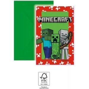 Uitnodigingen Minecraft - 6 stuks